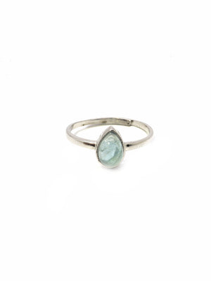 Dew Drop Ring - Rhodium - Aquamarine