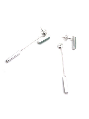 Linear Earrings - Rhodium - Aquamarine