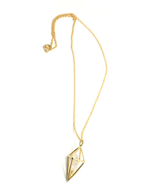 Diamond Stone Necklace - Gold - White Quartz