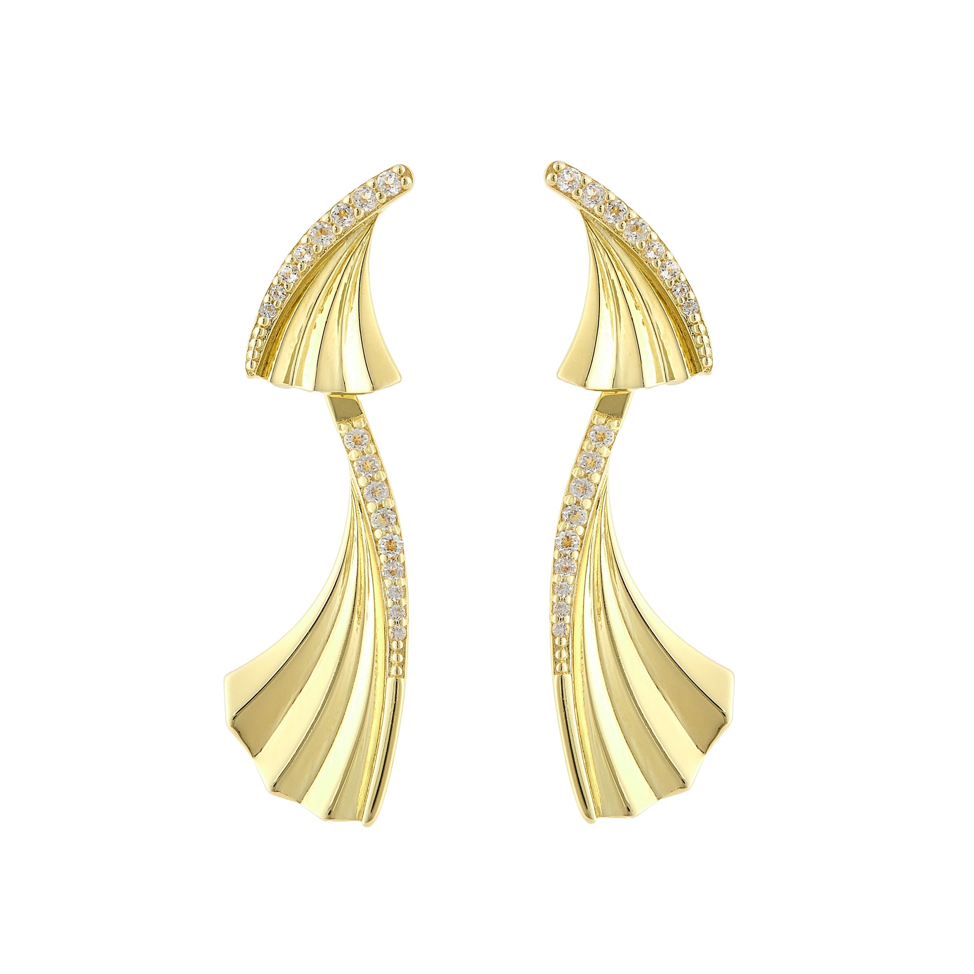 Folded Pleats Two-way Earrings - Gold