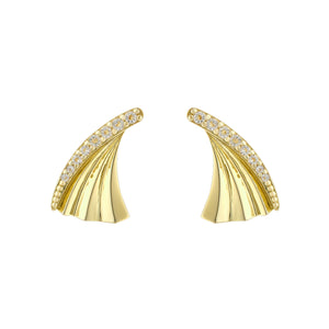 Folded Pleats Two-way Earrings - Gold