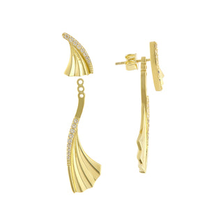 Folded Pleats Two-way Earrings - Gold