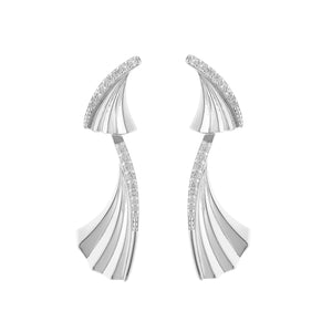 Folded Pleats Two-way Earrings - Silver