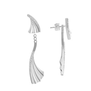 Folded Pleats Two-way Earrings - Silver