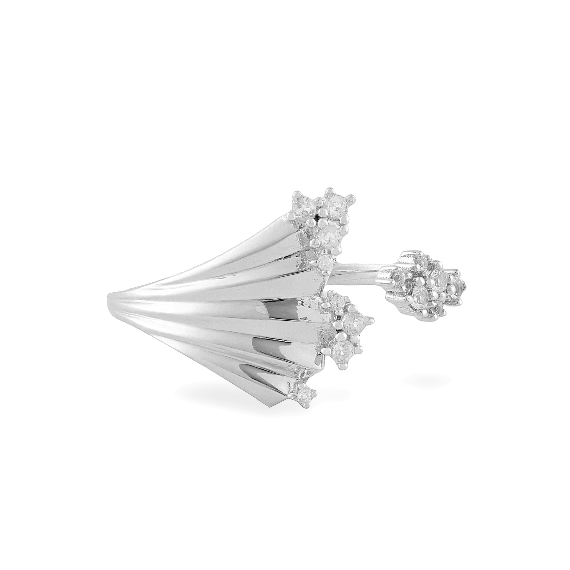 Folded Pleats Statement Ring - Silver