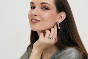 Folded Pleats Two-way Earrings - Silver