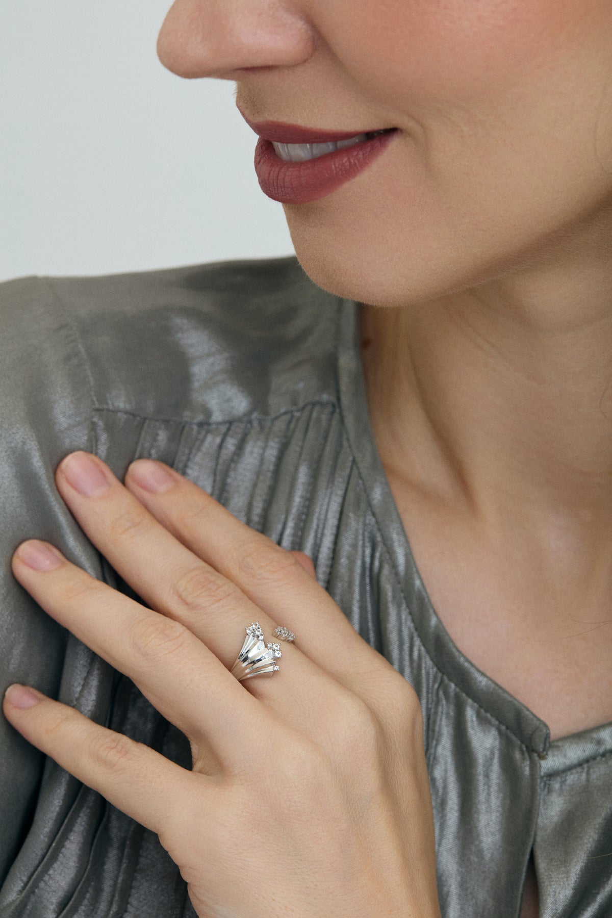 Folded Pleats Statement Ring - Silver