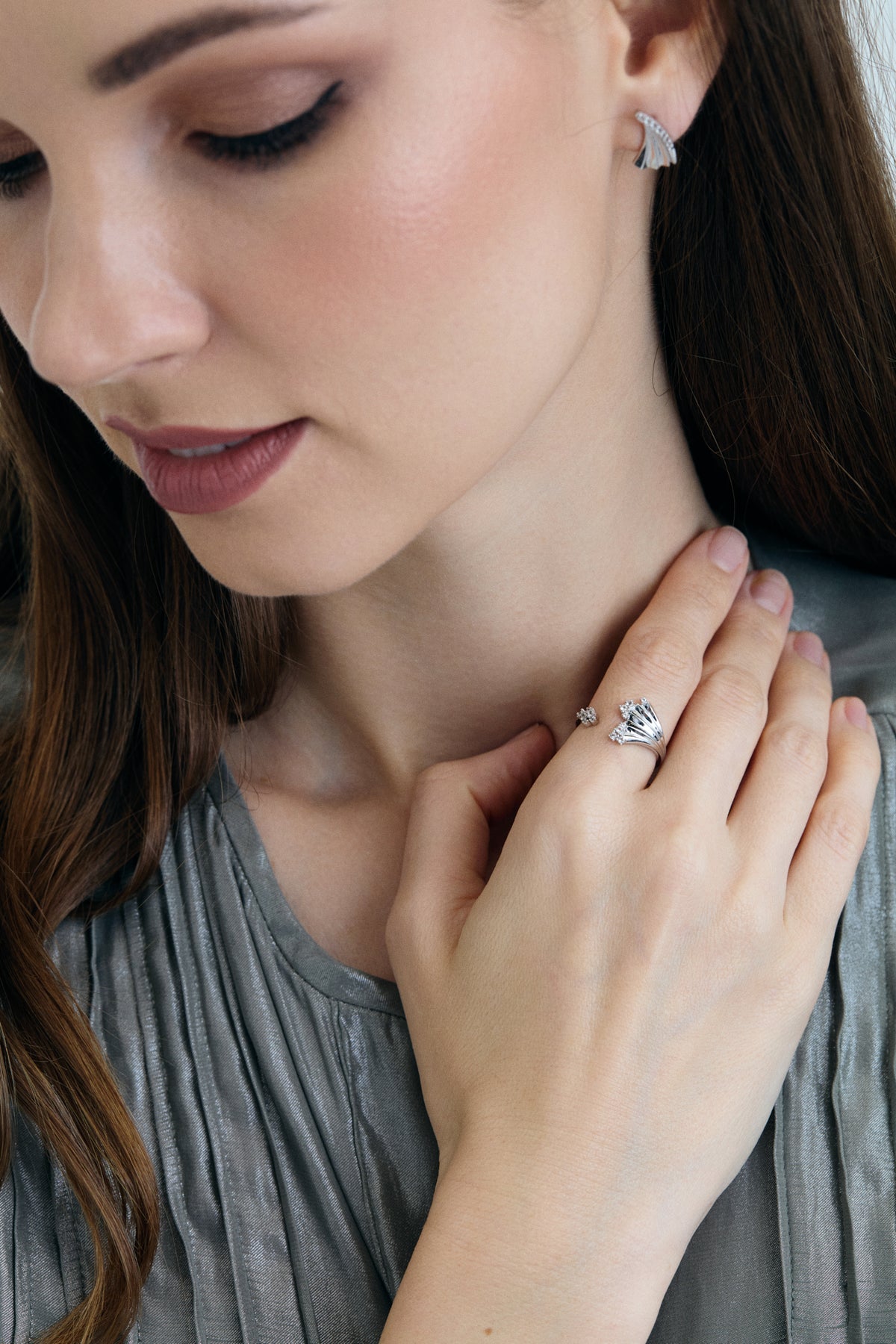 Folded Pleats Statement Ring - Silver