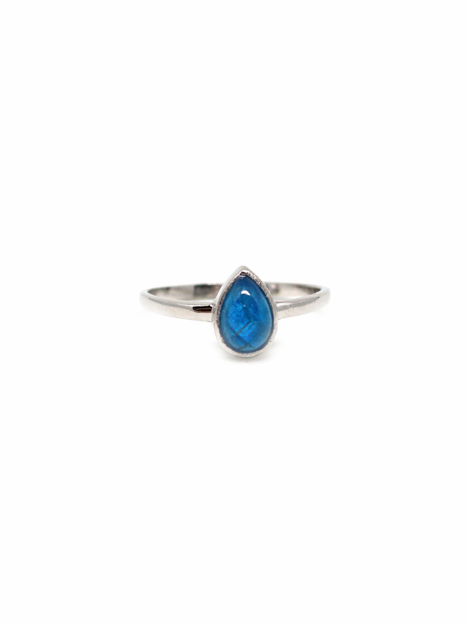 Dew Drop Ring - Rhodium - Neon Apatite
