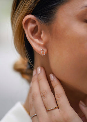 Basic Oblong Paved Earrings - Silver