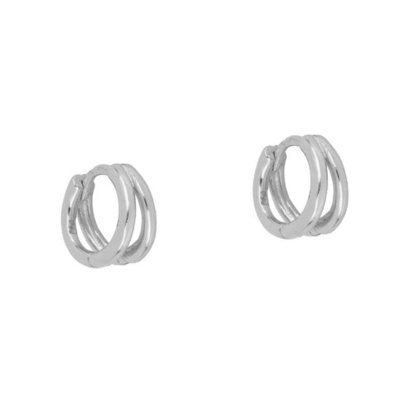 Basic Double Hoop Ear Huggies - Silver