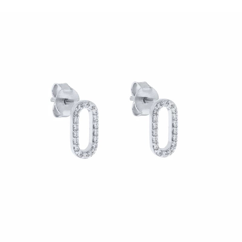 Basic Oblong Paved Earrings - Silver