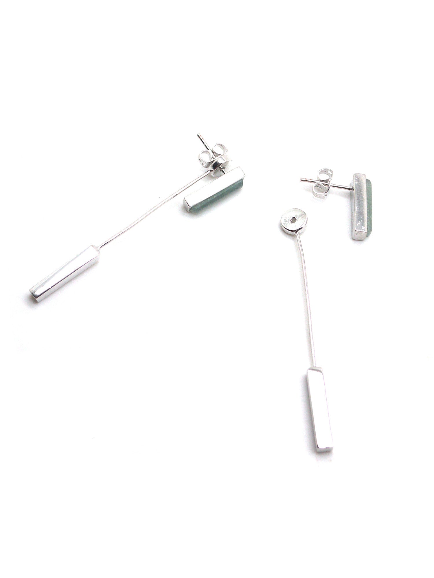 Linear Earrings - Rhodium - Aquamarine