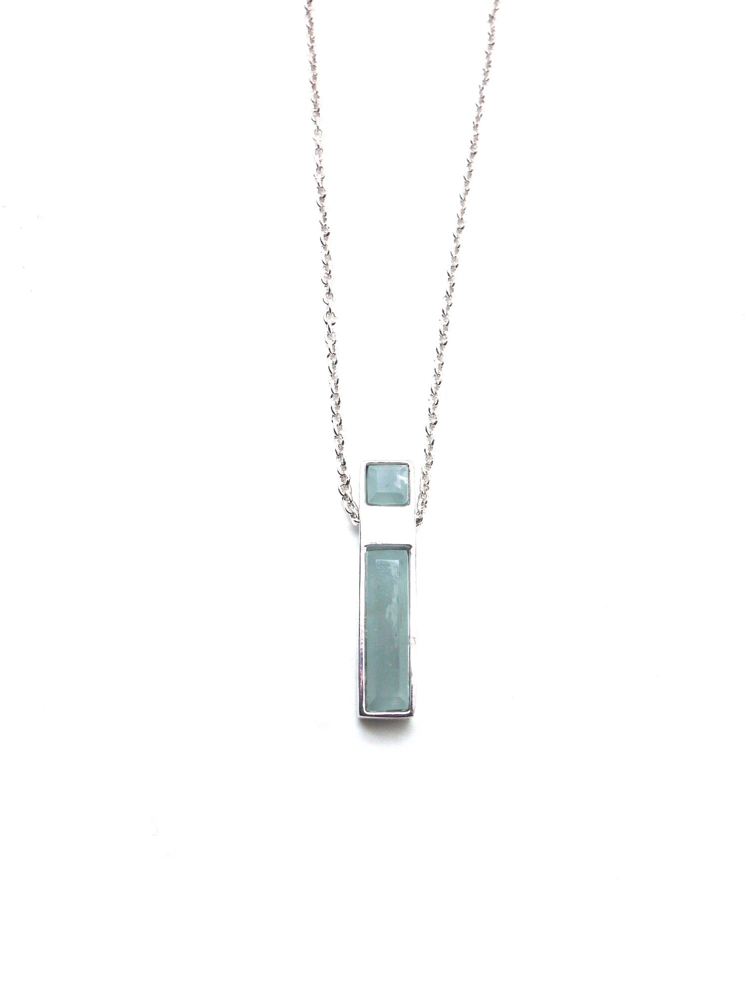 Linear Necklace - Rhodium - Aquamarine