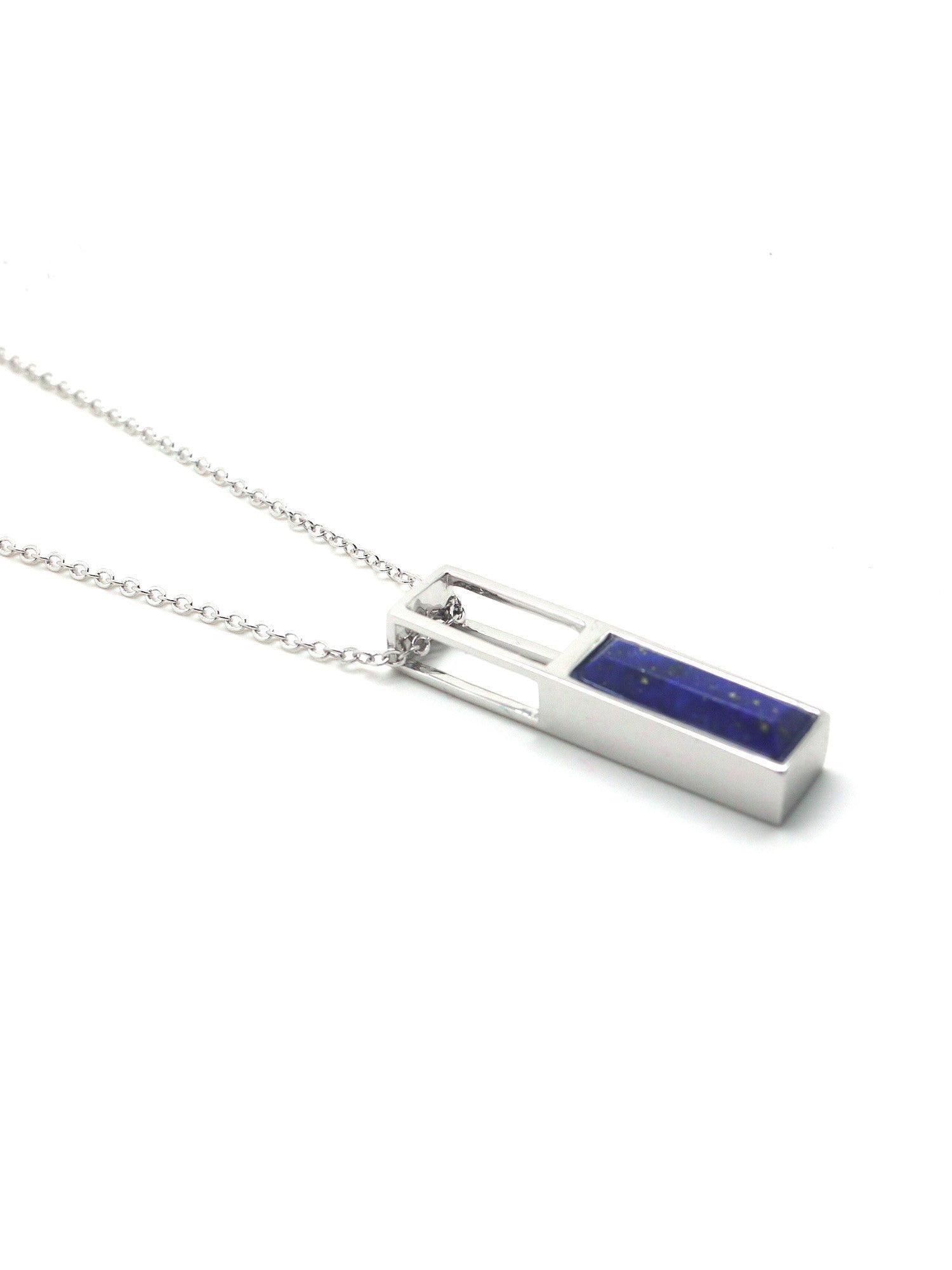 Linear Hollow Necklace - Rhodium - Lapis Lazuli