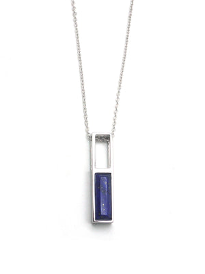 Linear Hollow Necklace - Rhodium - Lapis Lazuli