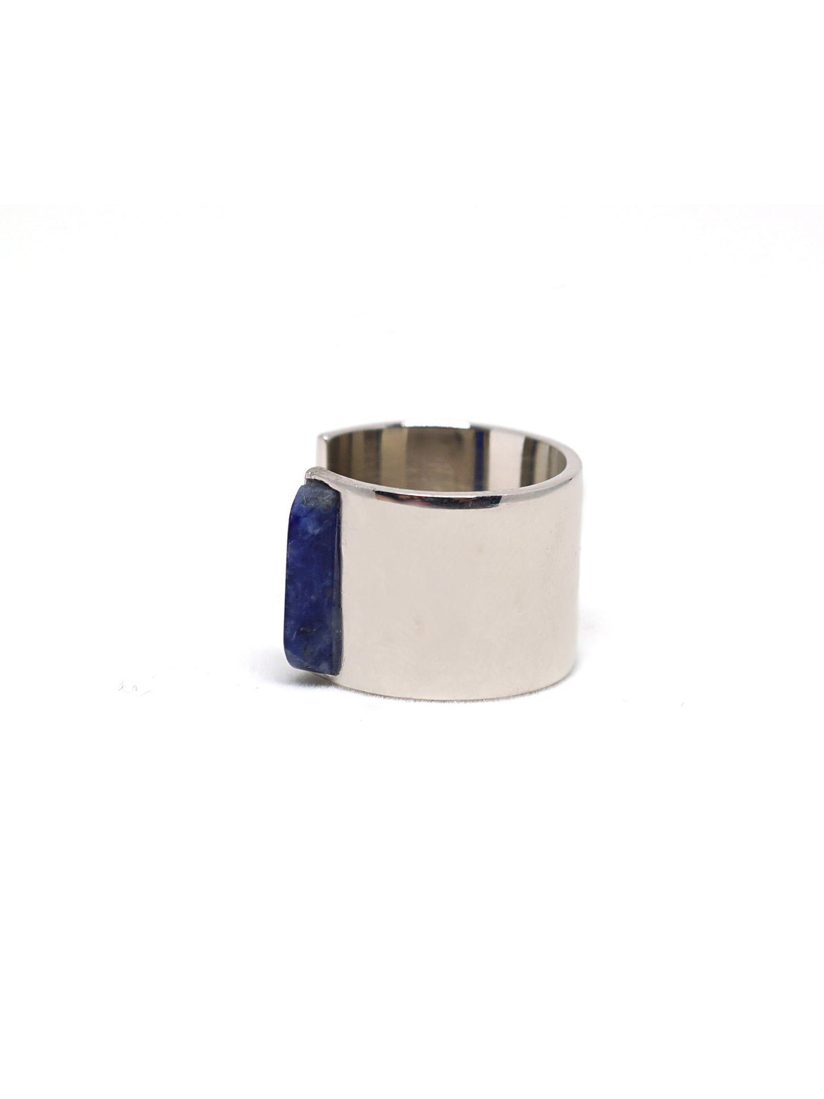 Linear Edge Ring - Rhodium - Lapis Lazuli