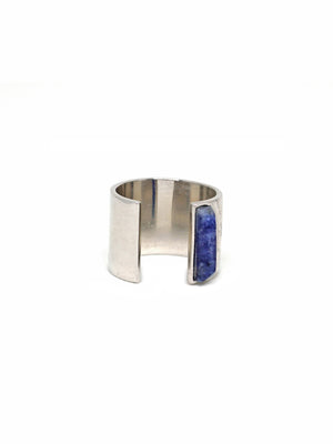 Linear Edge Ring - Rhodium - Lapis Lazuli