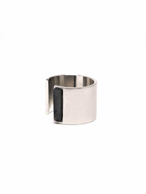 Linear Edge Ring - Rhodium - Onyx