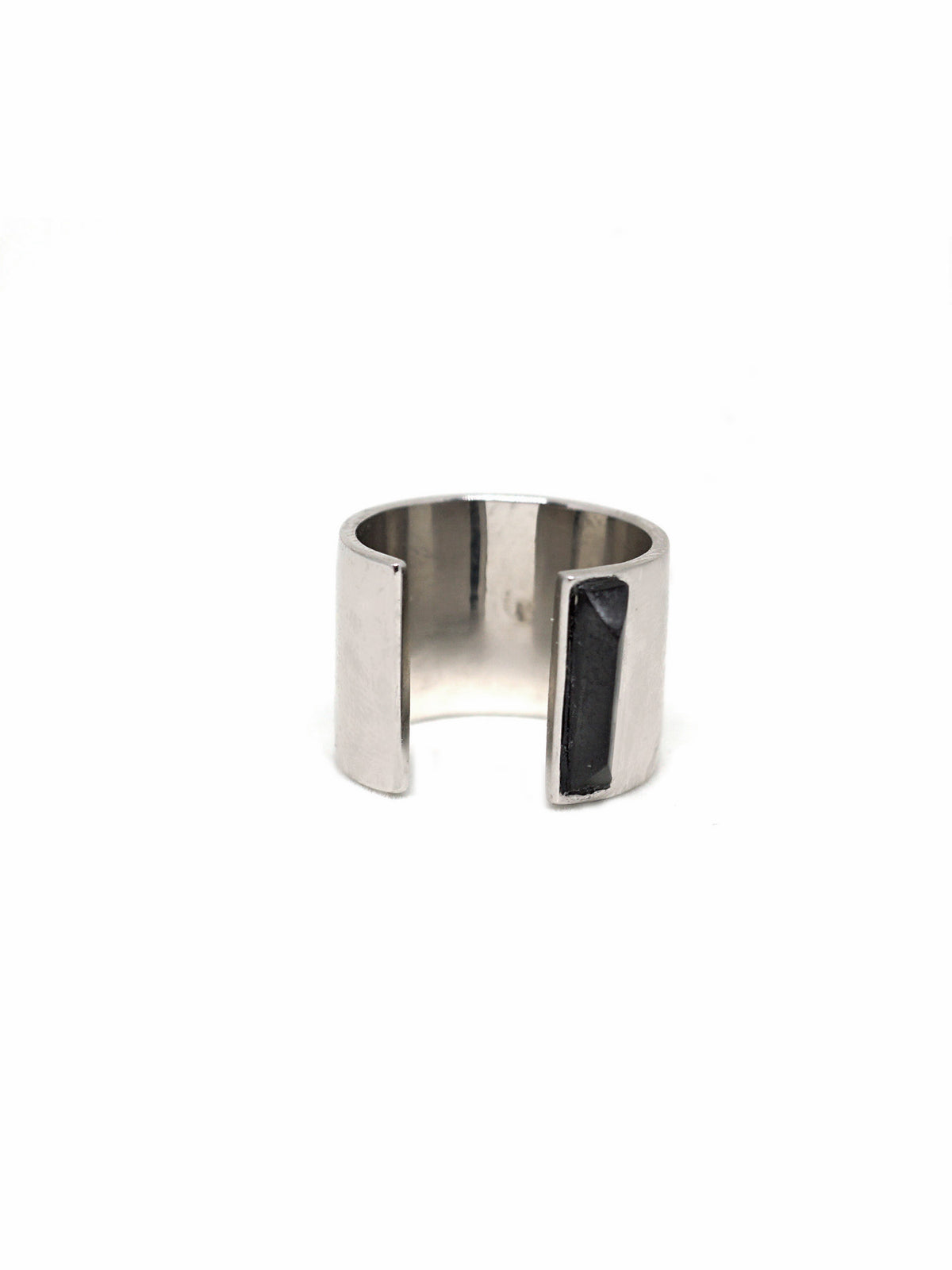 Linear Edge Ring - Rhodium - Onyx