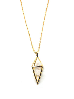 Diamond Stone Necklace - Gold - White Quartz