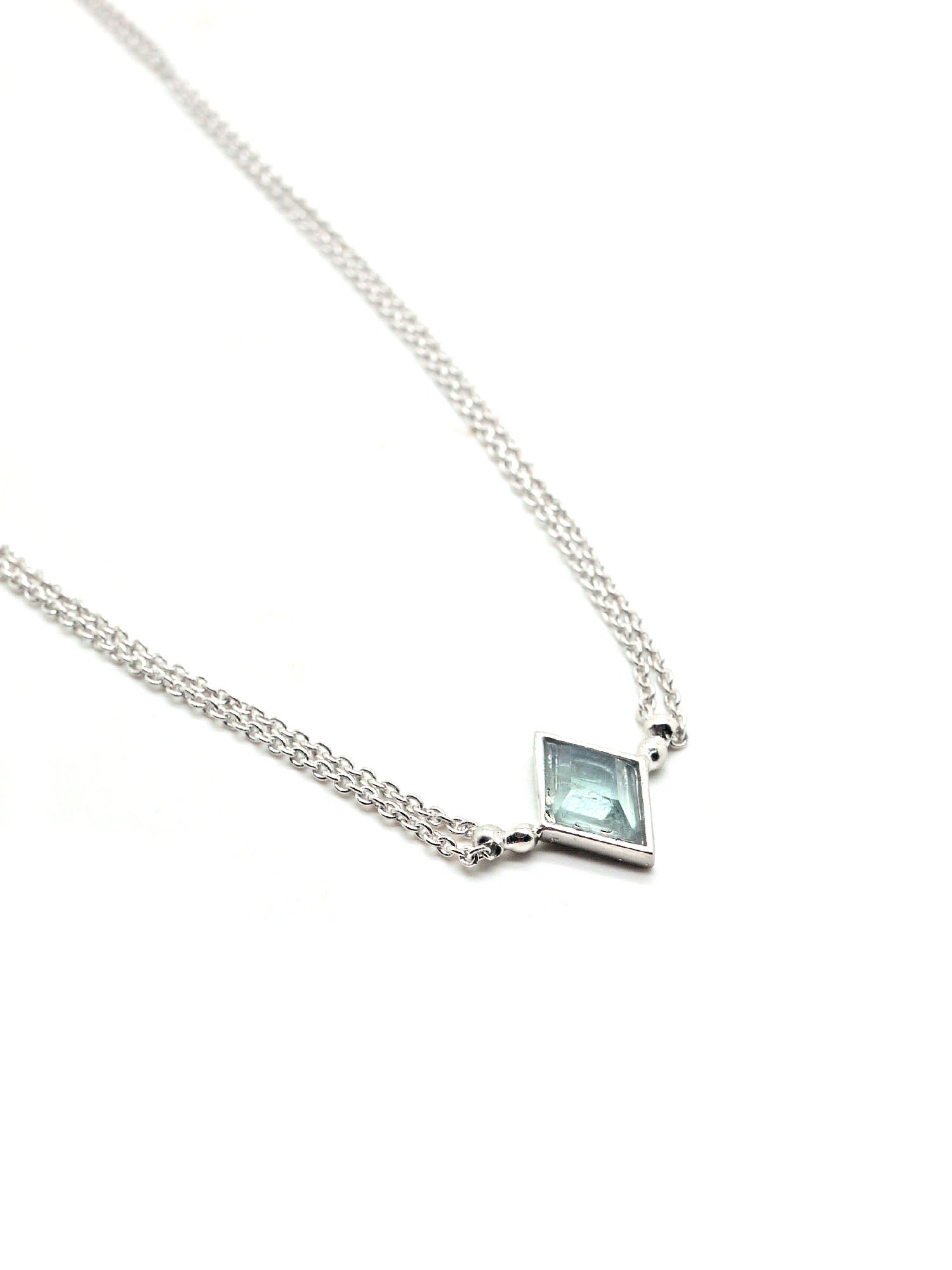 Euclidean Necklace - Rhodium - Aquamarine