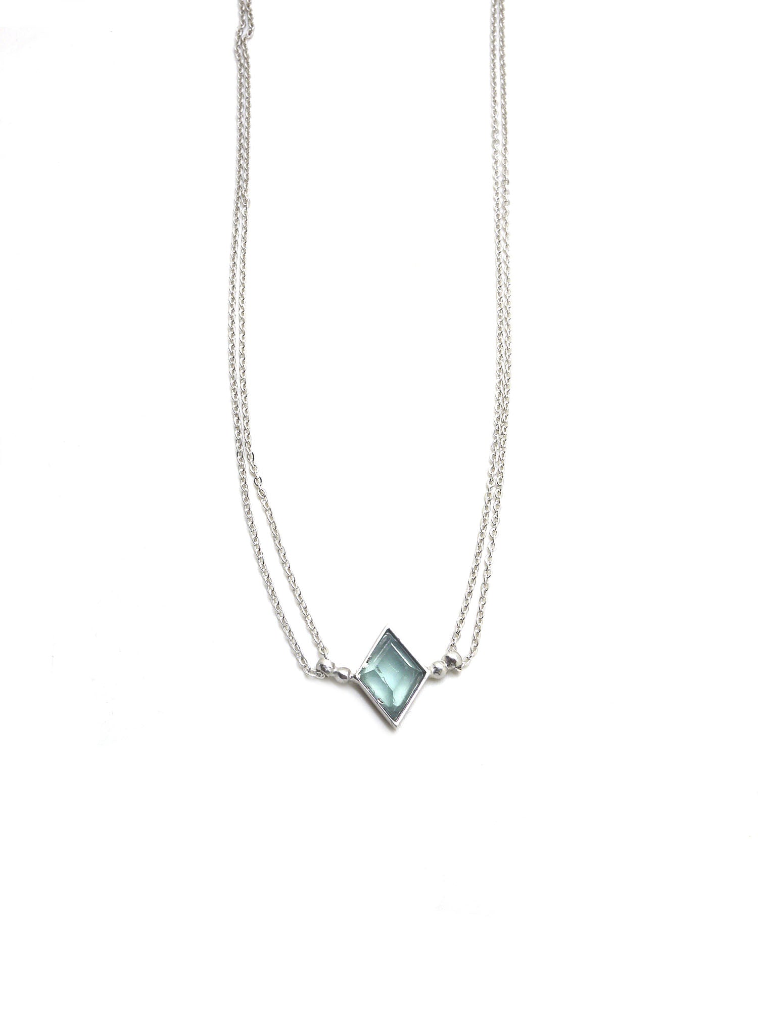 Euclidean Necklace - Rhodium - Aquamarine