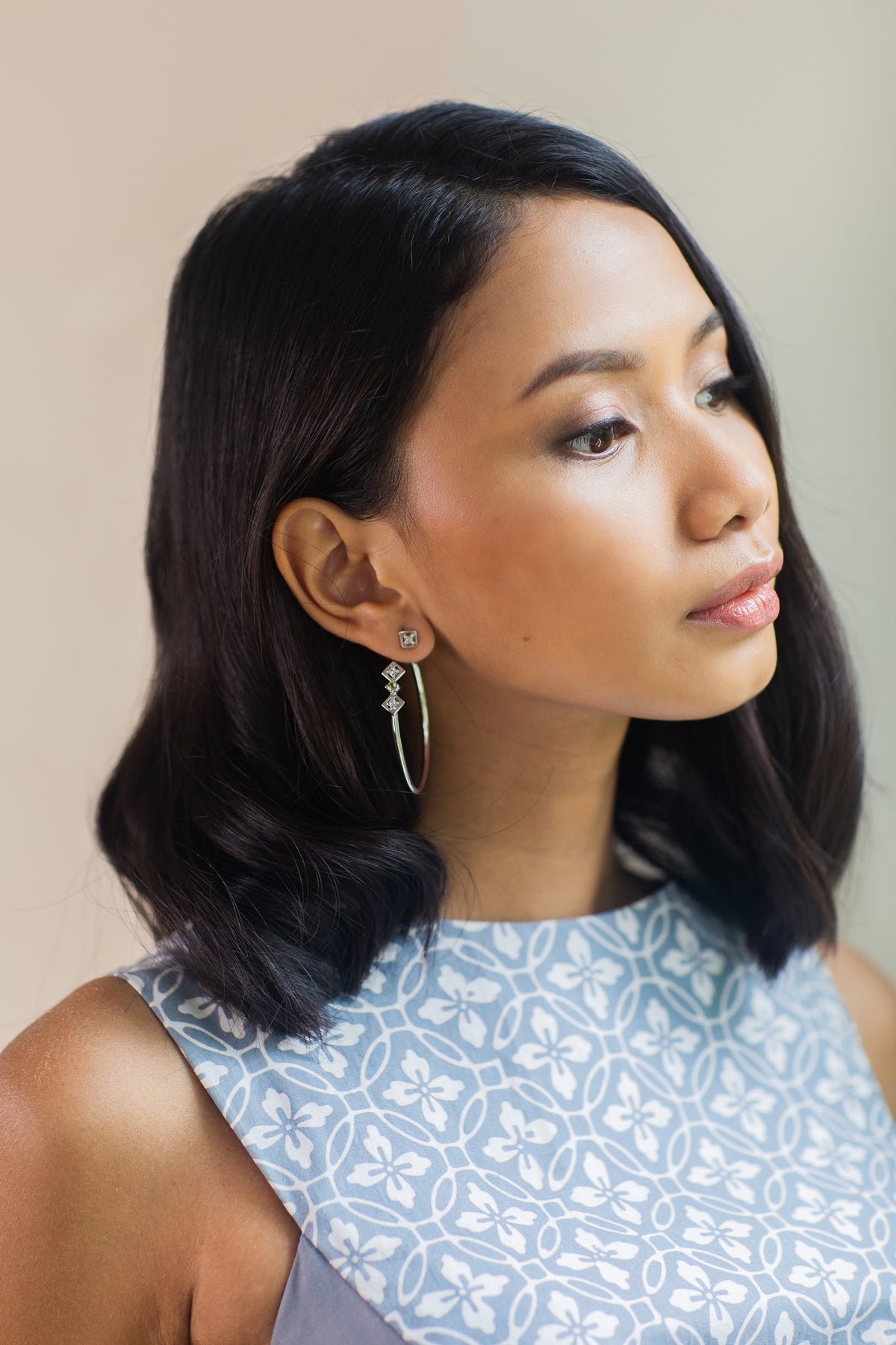 Reconceptions Two-Way Hoops - Rhodium - Pink