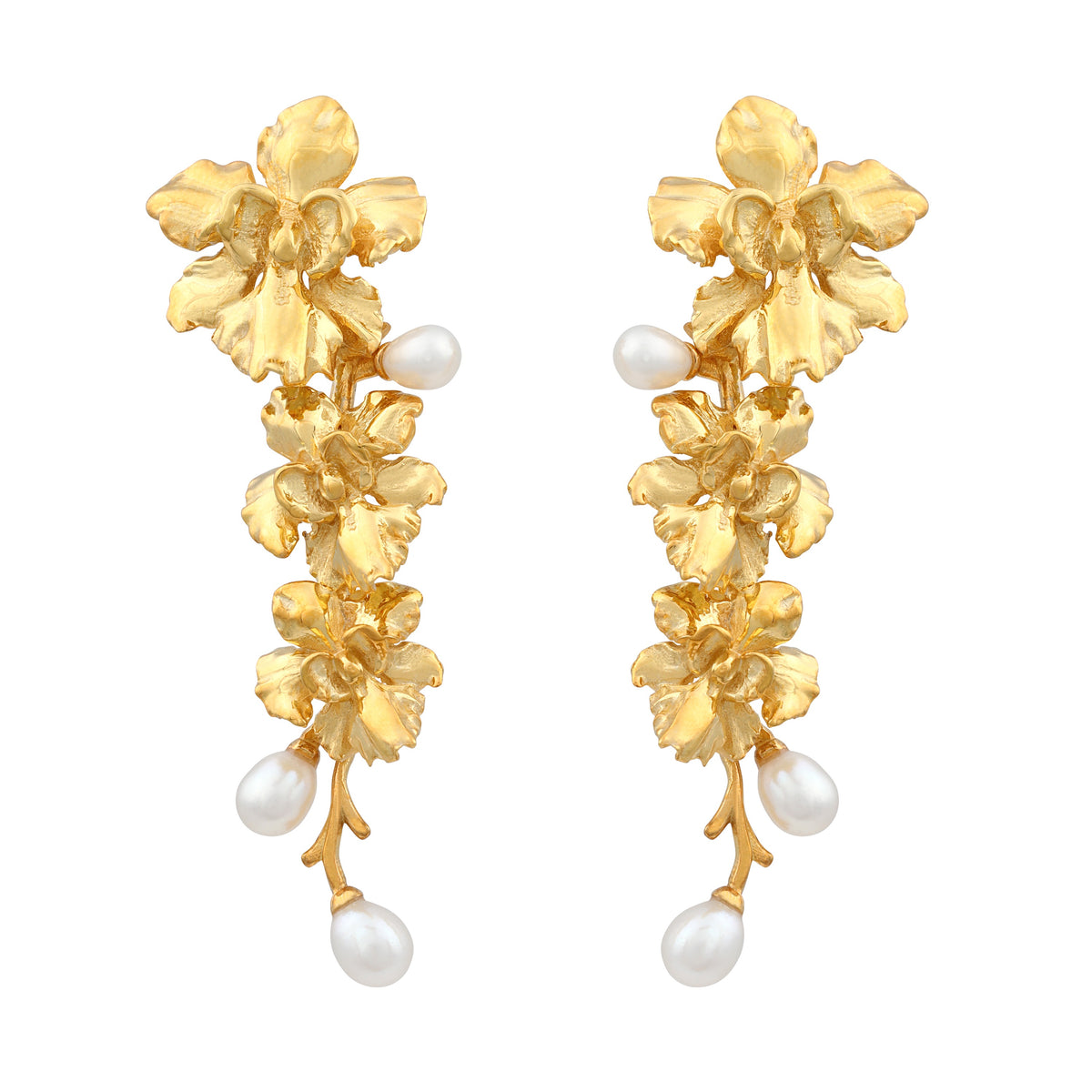 Gold orchid store earrings