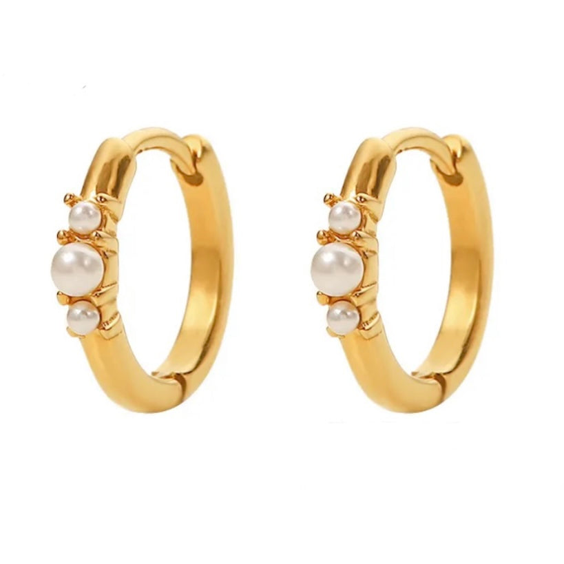 Voyage_II Mini Pearl Hoops - Gold