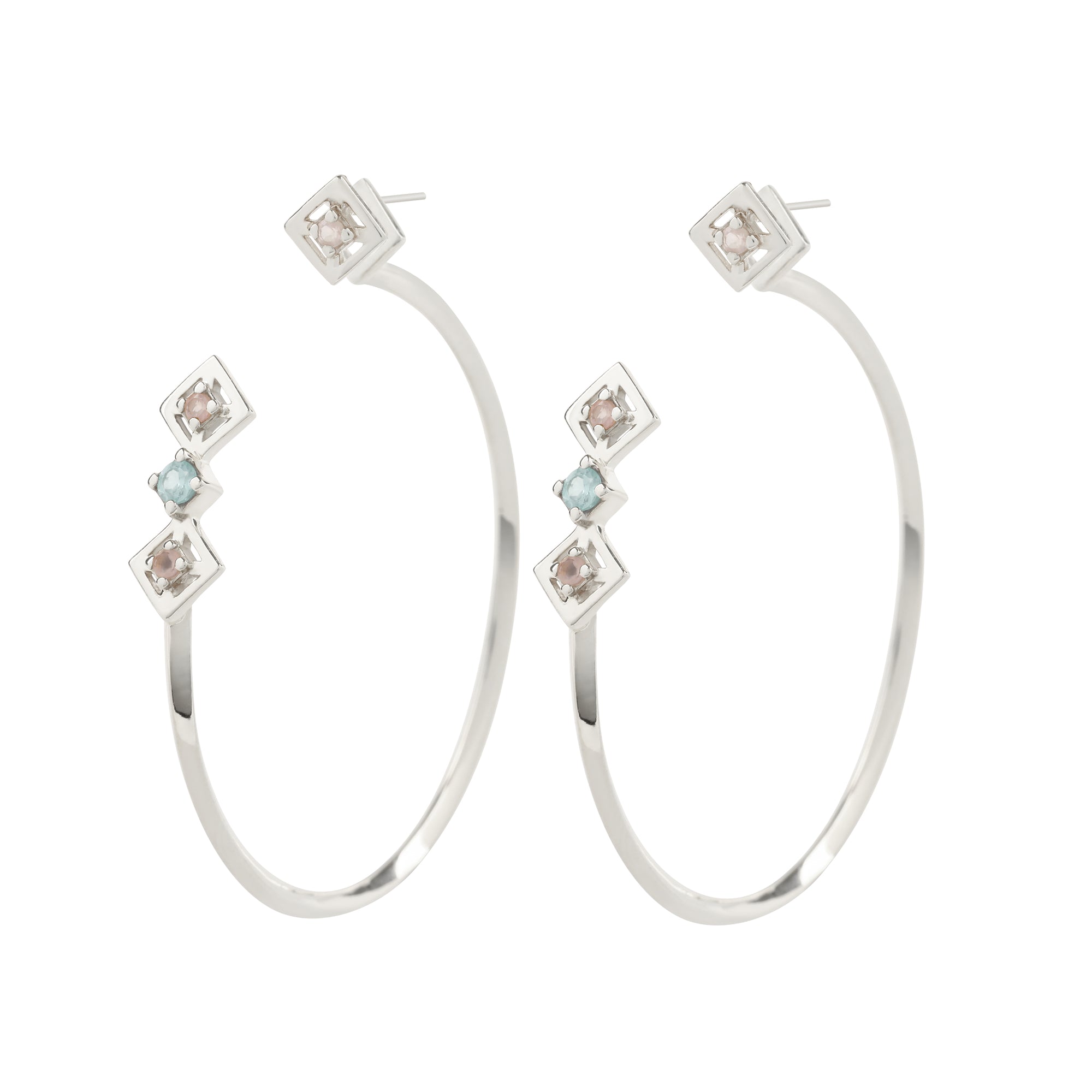 Reconceptions Two-Way Hoops - Rhodium - Pink