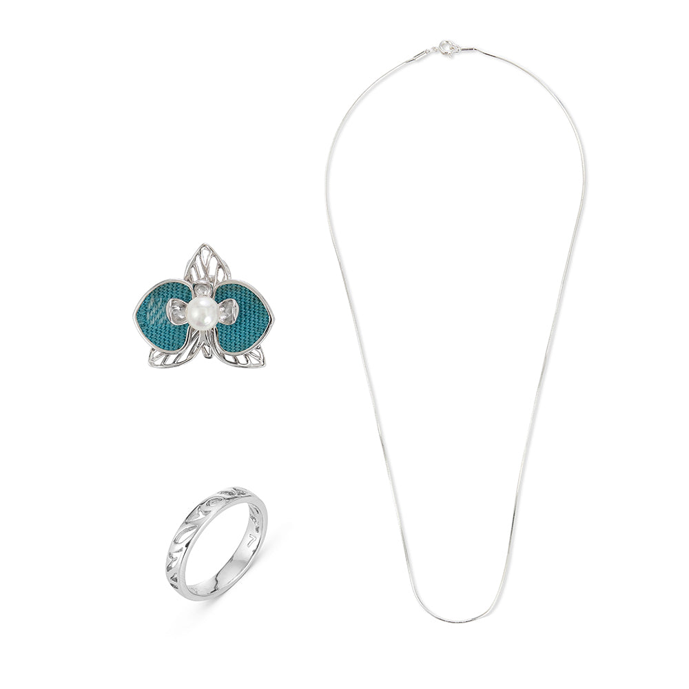 [IN]TRIGUE X SIA BLOOM NECKLACE / RING SET - RHODIUM